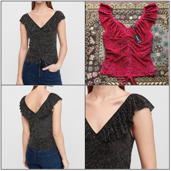 Red Polka Dot Pleated Cinched-Front Top *NEW with Tags* Size S - Picture 15 of 16